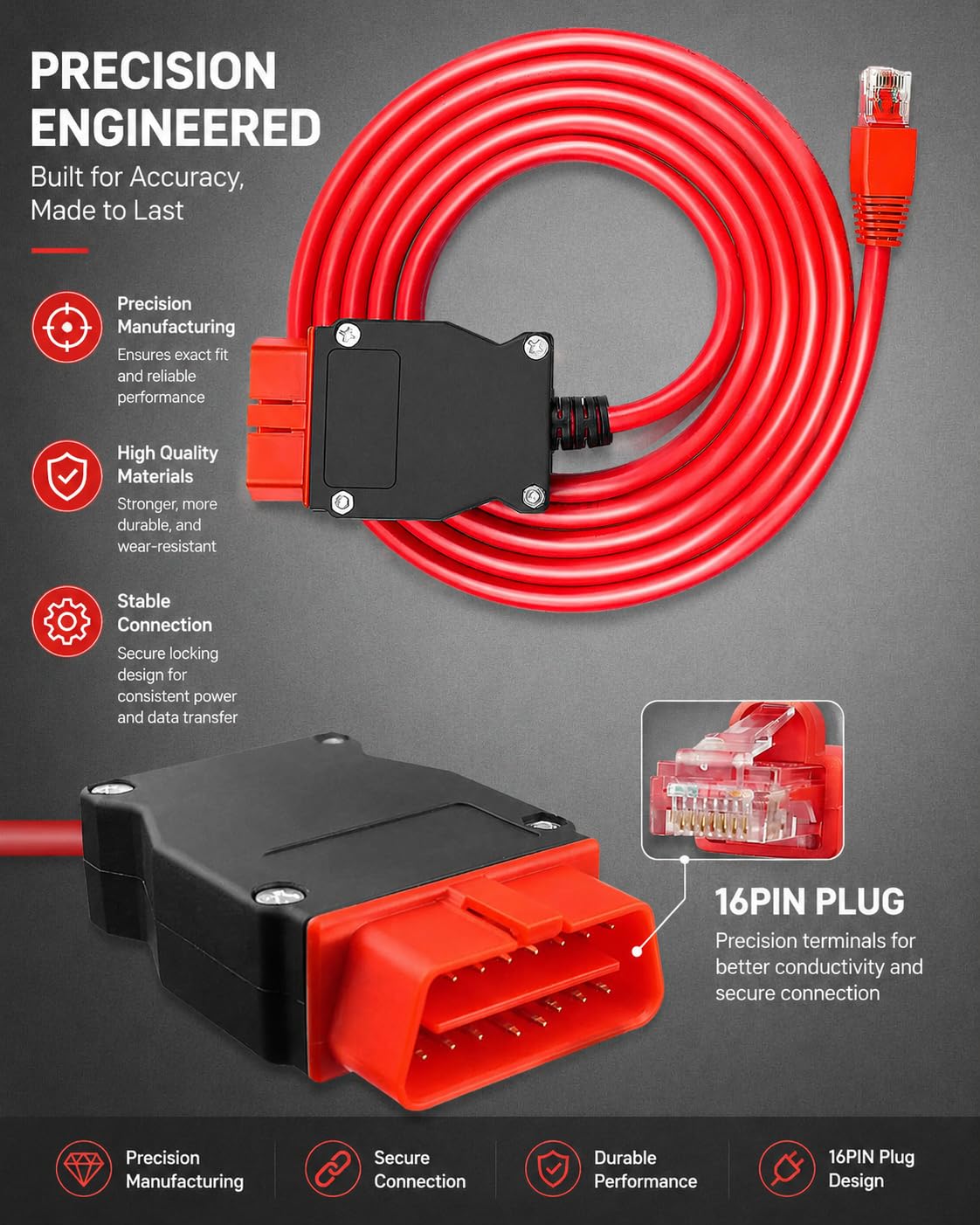 OCHIKI 7 Ft VOE OBD to Ethernet Adapter Fit for Volvo Vehicles Based on SPA CMA Platform 2016+ Replace 9513108 9513062, OBD Cable Compatible with VIDA PC Software or Third-Party Software