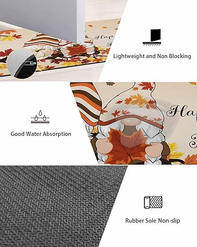 Miniatura 3 de Tapete de baño de gnomos de calabaza, antideslizante, de secado rápido y absorbente, tierra de diatomeas, fregadero, dormitorio, cocina, lavable,