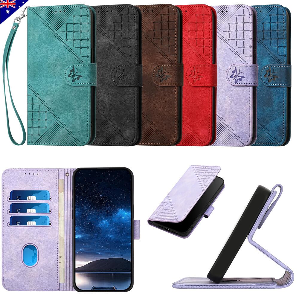 Generic Custodia compatibile con iPhone 15. Colore: nero Custodia a libro in pelle con motivo retrò