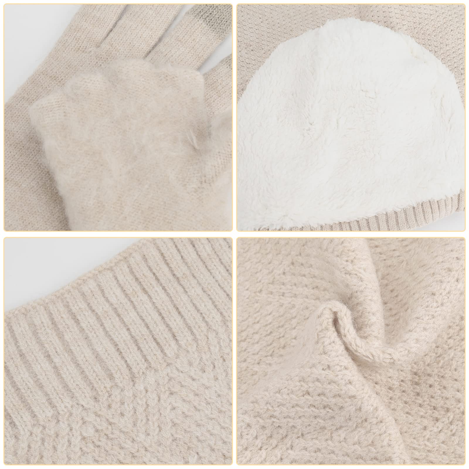 Ensemble bonnet à pompon et gants chauds pour l'hiver - Bonnet tricoté - Cache-cou et gants pour écran tactile - Unisexe