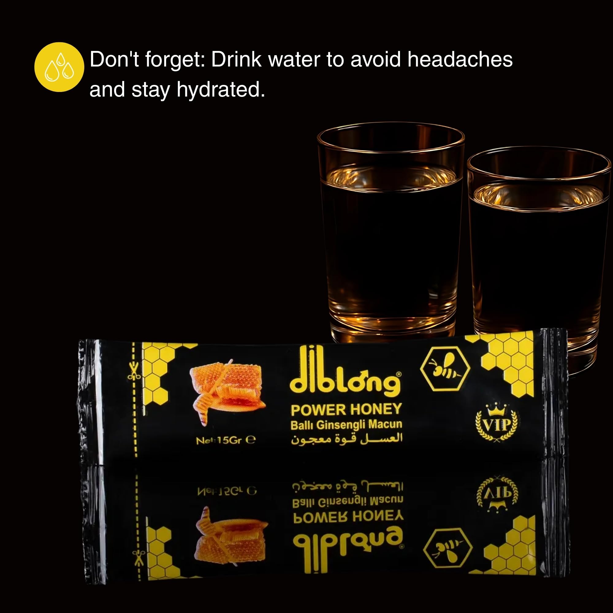 Diblong Miel Hombre Sachets Pack of 6 x 15g – Wildflower Honey Blend with Maca, Ginseng & Royal Jelly – Individual Portion Honey Pack – Made in Turkey