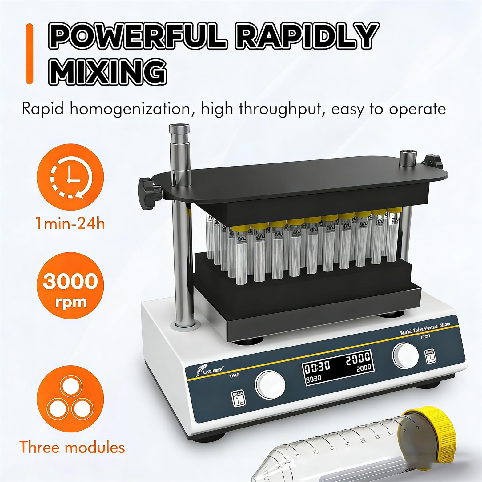 Mezclador Vórtice De Laboratorio Con Capacidad Para Tubos De 1,5Ml a 50Ml, Mezclador Vórtice Multitubo Con Agitador, 500-3000Rpm, 3 Módulos, Agitador De Sobremesa Estable Para Aplicaciones Químicas