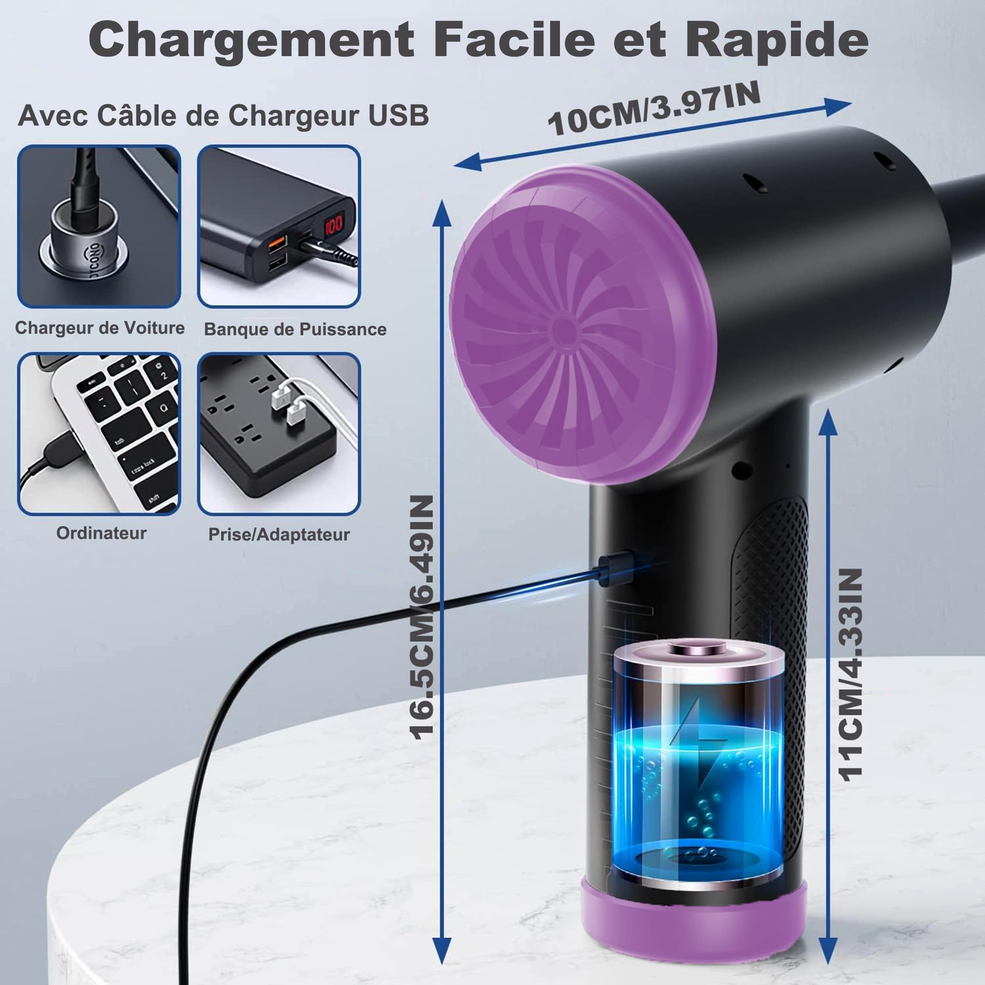 Souffleur Air Comprimé et Aspirateur 2 en 1, Bombe Air Sec - Nettoyage PC,7600 mAh,91000RPM électrique Air Comprimé Nettoyage PC pour Ordinateur,Clavier,Voiture Nettoyage