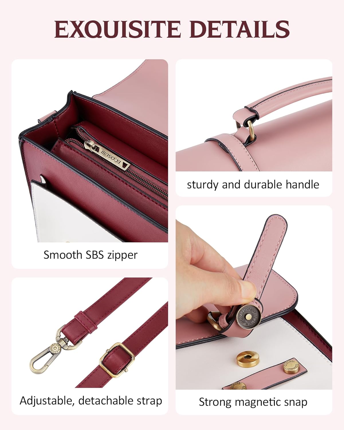 ECOSUSI Laptop Bag for Women Vegan Leather Messenger Bag Fashion Briefcase Computer Satchel Bag