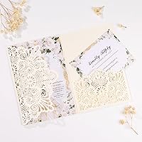 Mabbcoo 50PCS Ivory Laser Cut Wedding Invitations with Envelopes, RSVP Cards & Blank Sheets - Customizable for Quinceanera, Bridal Shower, Birthdays