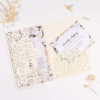 50PCS Custom Wedding Invitations with Envelopes and RSVP Cards, Blank Inner Sheets Party Invitation for Quinceanera Bridal Shower Birthday - Ivory