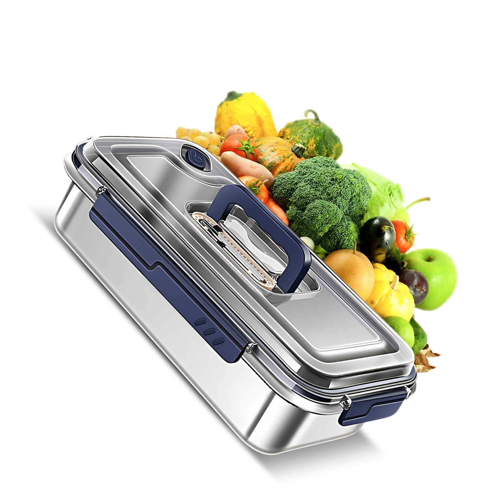 Kavolet Recipiente hermético de acero inoxidable de 5,6 l con tapa, hermético, a prueba de fugas, caja de almacenamiento de alimentos con indicador de fecha, anillo de sellado, mango oculto, apto para