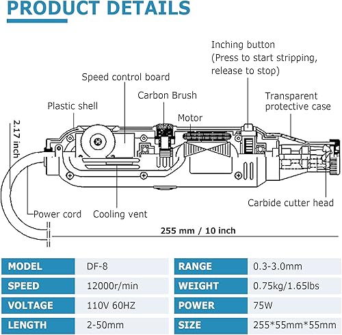 Miniatura 2 de MXBAOHENG Cortador de pelacables de mano 75 W, raspador de pintura de alambre esmaltado 12000r/min (110V)
