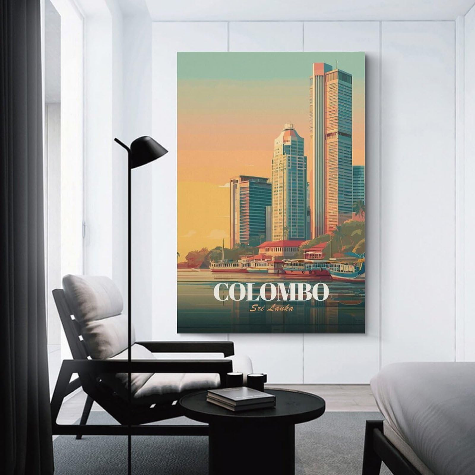 Junmoney Canvas Art Print Colombo, Sri Lanka Cityscape, 12x18inch(30x45cm), for Office, Study Or Home Workspace, Home Office Artwork with Decorative Appeal
