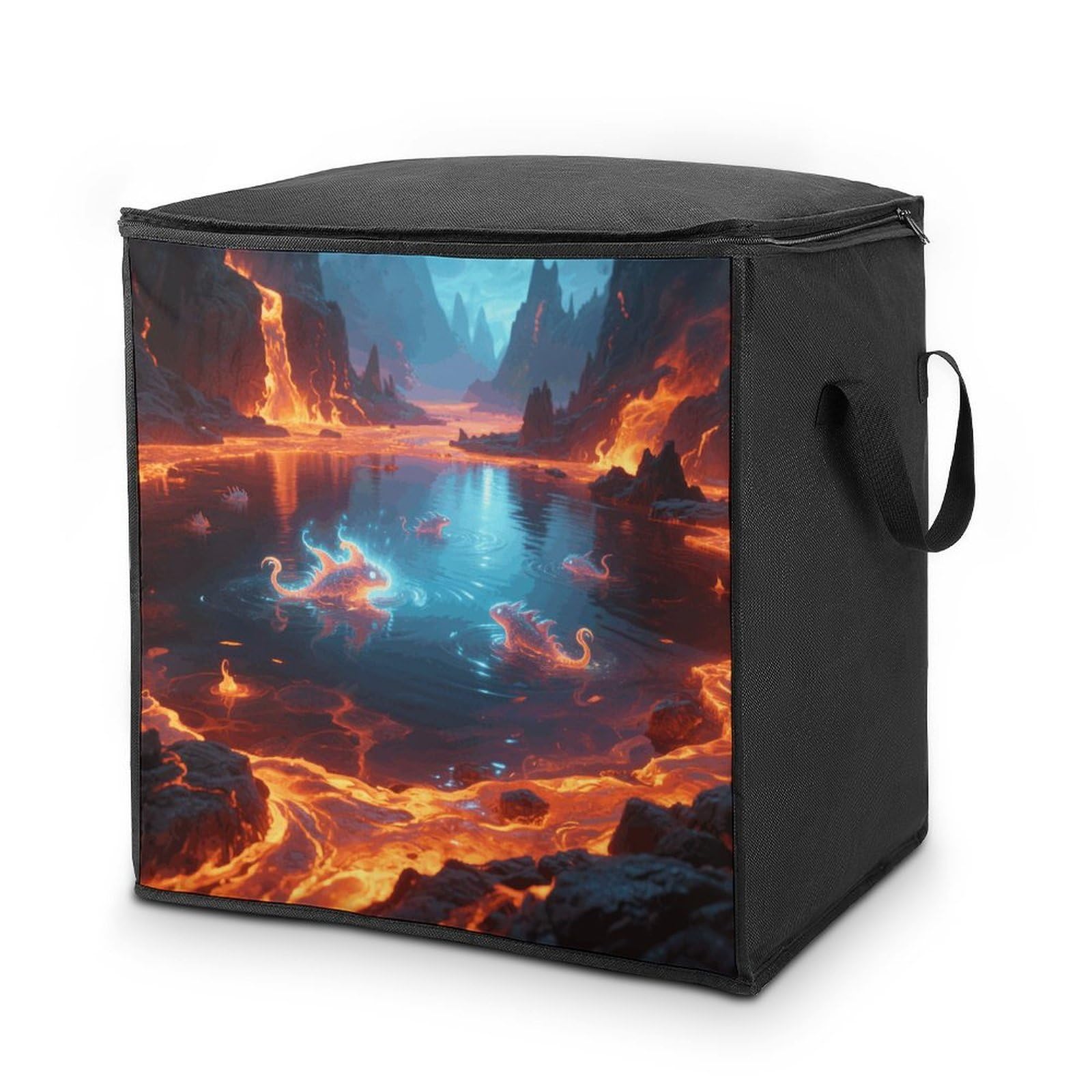 Magic Lava Lake Large Storage Bags with Zippered Storage Organizers Bag Clothes Storages Bins with Lids Foldable Storages Containers with Reinforced Handles for Blanket Bedding