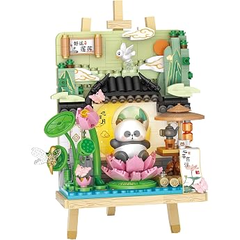 MEIEST Panda 3D Painting Model Mini Building Blocks Set Creative 4 Seasons Collection Building Blocks Toy Home Decor Summer Lotus