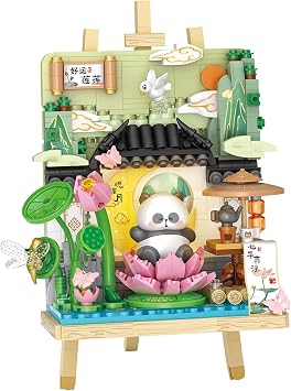 MEIEST Panda Mini Building Blocks Cute 3D Painting Model Set,Creative 4 Seasons Views Collection Construction Building Bricks Toy,Home Decor Summer-Lotus