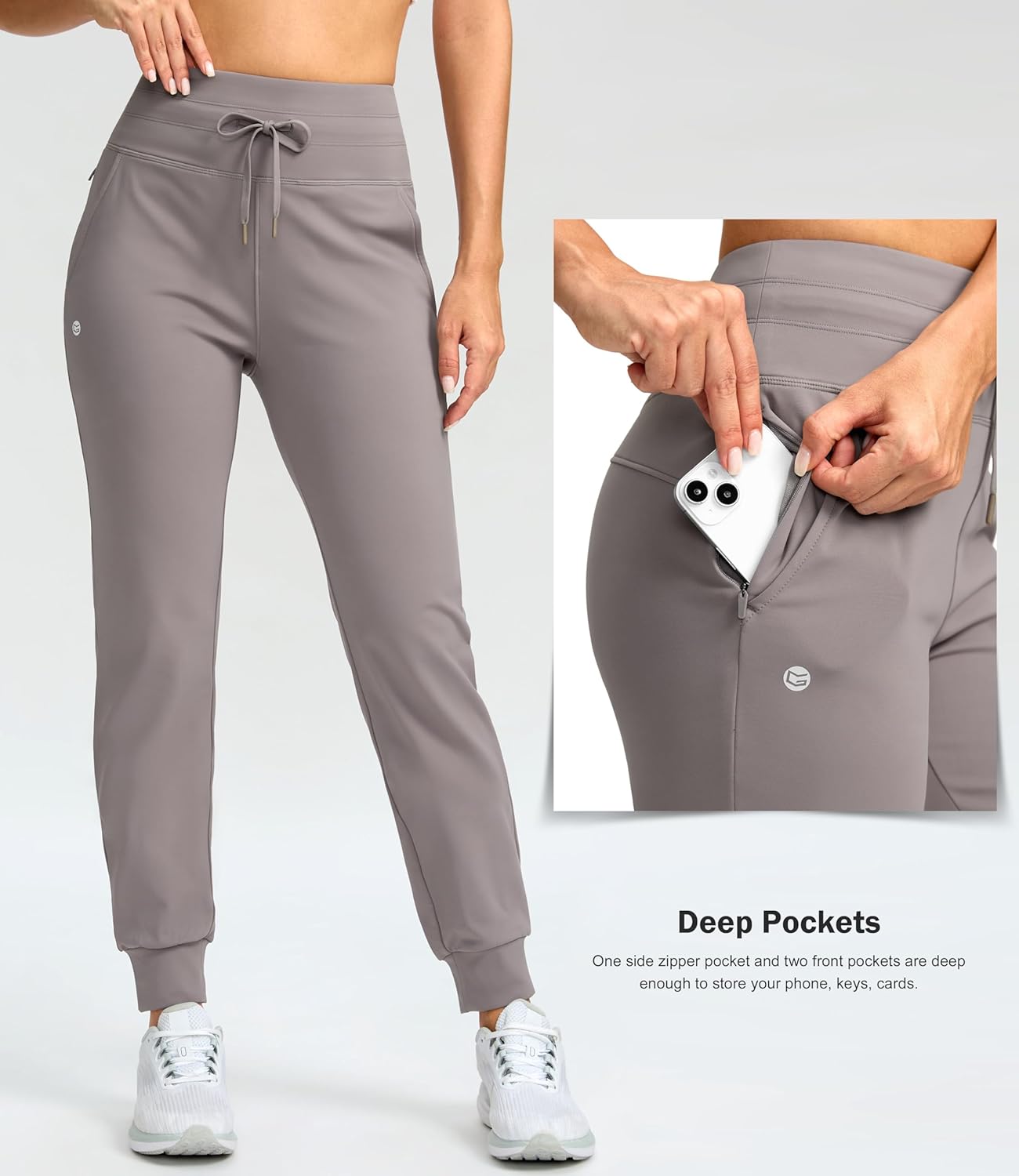 G Gradual Women's Fleece Lined Joggers 28"/30"/32" High Waisted Sweatpants Water Resistant Thermal Warm Pants Zipper Pockets - Image 4