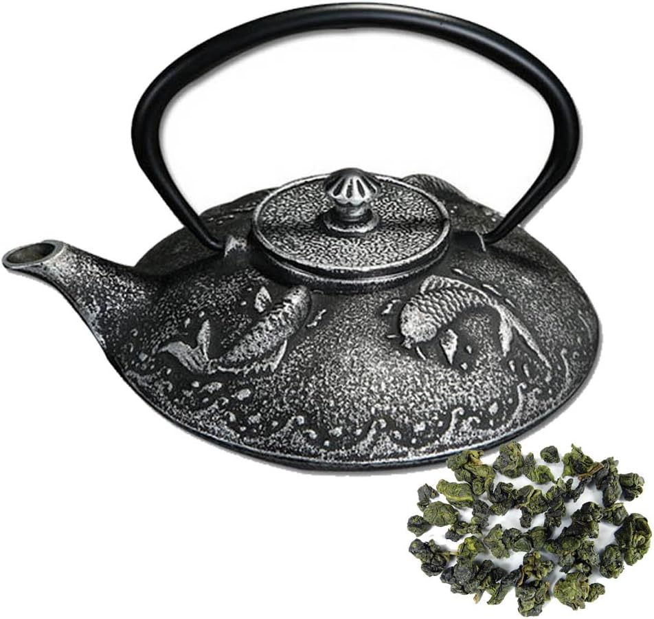 Tea Heart (R) Japanese Style Carp Iron Crafting Teapot + 50g Tea Hart Supreme Grade Organic Alishan High Mountain Oolong Tea