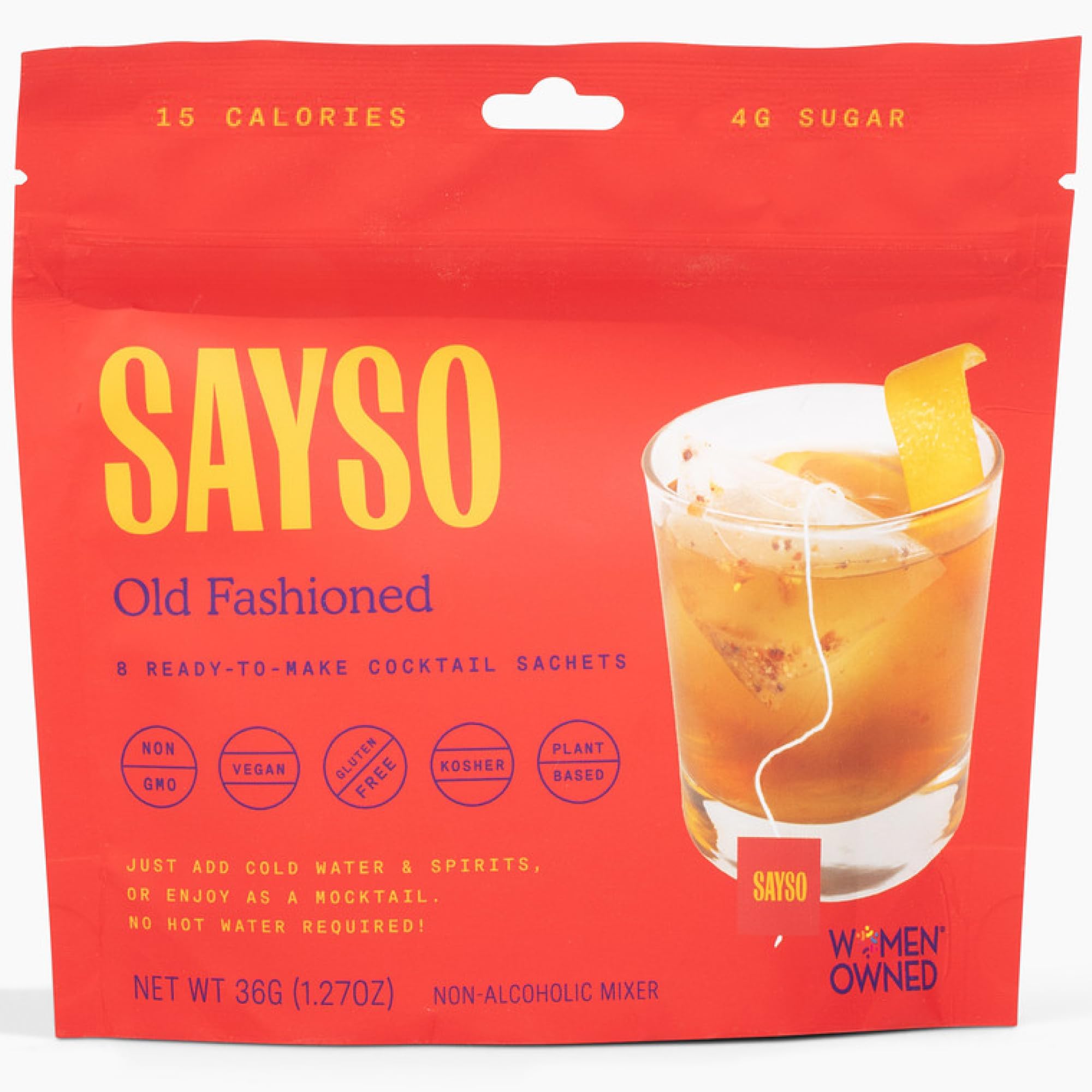 Old Fashioned Original Craft Cocktail Tea Bag | Under 1 Min (With Bitters & Orange) | Steep in Whiskey & Cold Water | Organic, Certified Gluten-free & Non-GMO (4G Sugar, 15 Calories), 8 count