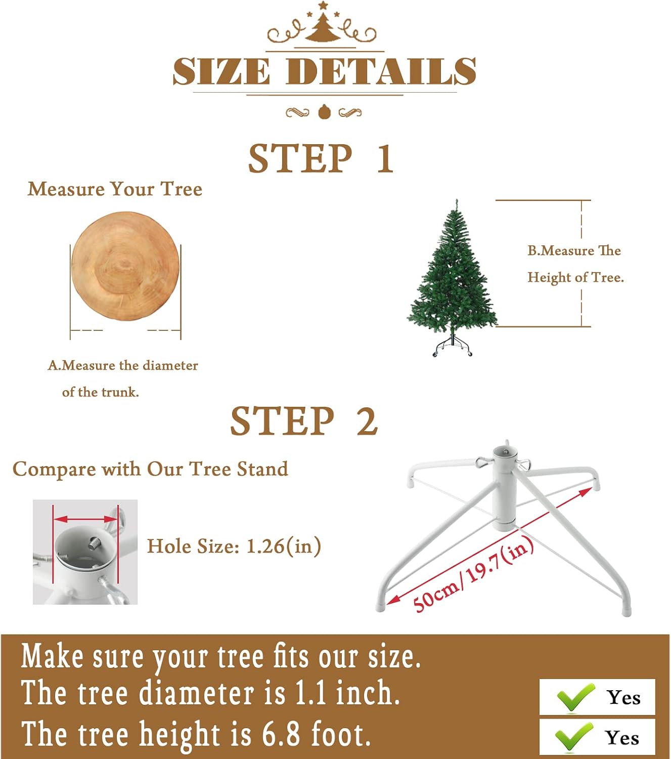 AddGrace Folding Christmas Tree Stand Metal Tree Stand Fits 1.25 Inch Pole for Home Decoration (19.6") White