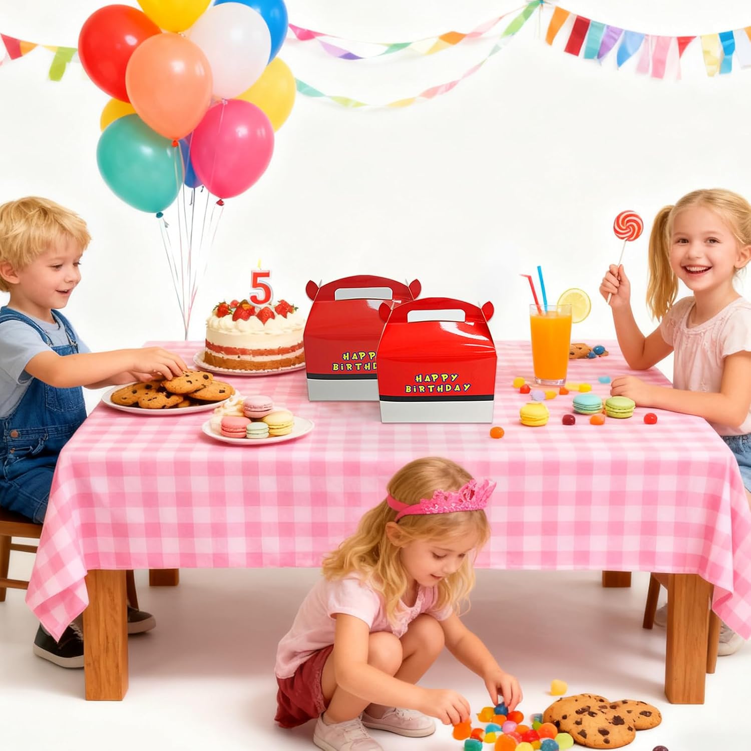 Qouui 24 Pack Red White Party Favor Treat Boxes, Gable Paper Boxes with Handles, Cartoon Animation Party Candy Boxes for Birthday, Graduation, Babyshower - Image 7