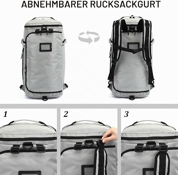 Travel Bag Men's Large 70L Sports Bag Backpack with Shoe Compartment Waterproof Gym Training Bag Women's Weekender Duffel for Travel Sports Fitness Grey