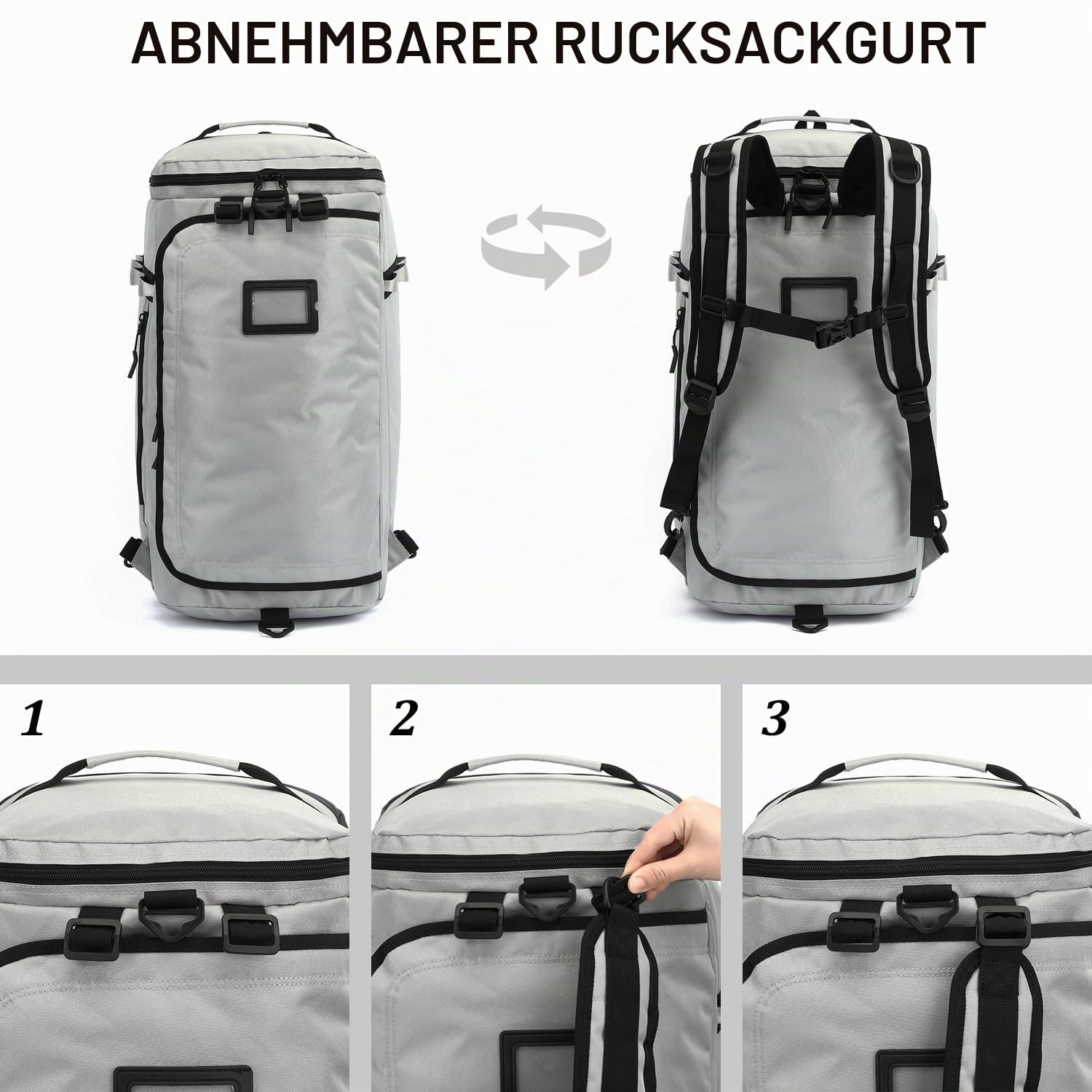 Reisetasche Herren Große 70L Sporttasche Rucksack mit Schuhfach Wasserdicht Gym Trainingtasche Damen Weekender Duffel für Reisen Sport Fitness, Grau