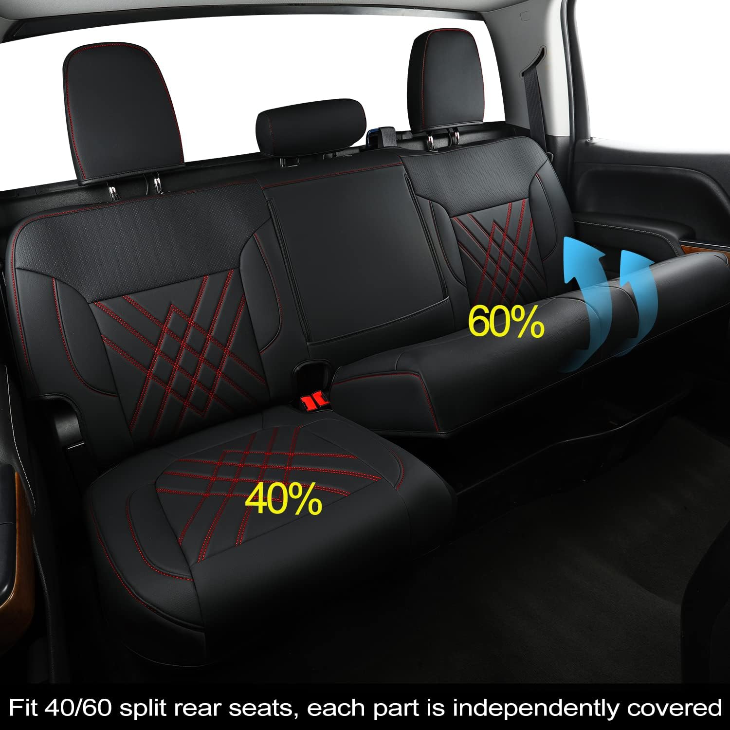 LUCKYMAN CLUB for 2019-2025 Silverado/Sierra 1500&2020-2025 Silverado/Sierra 2500 3500 Cars Pickups Trucks Custom Seat Covers Full Set (01-FullSet, Black&Red)