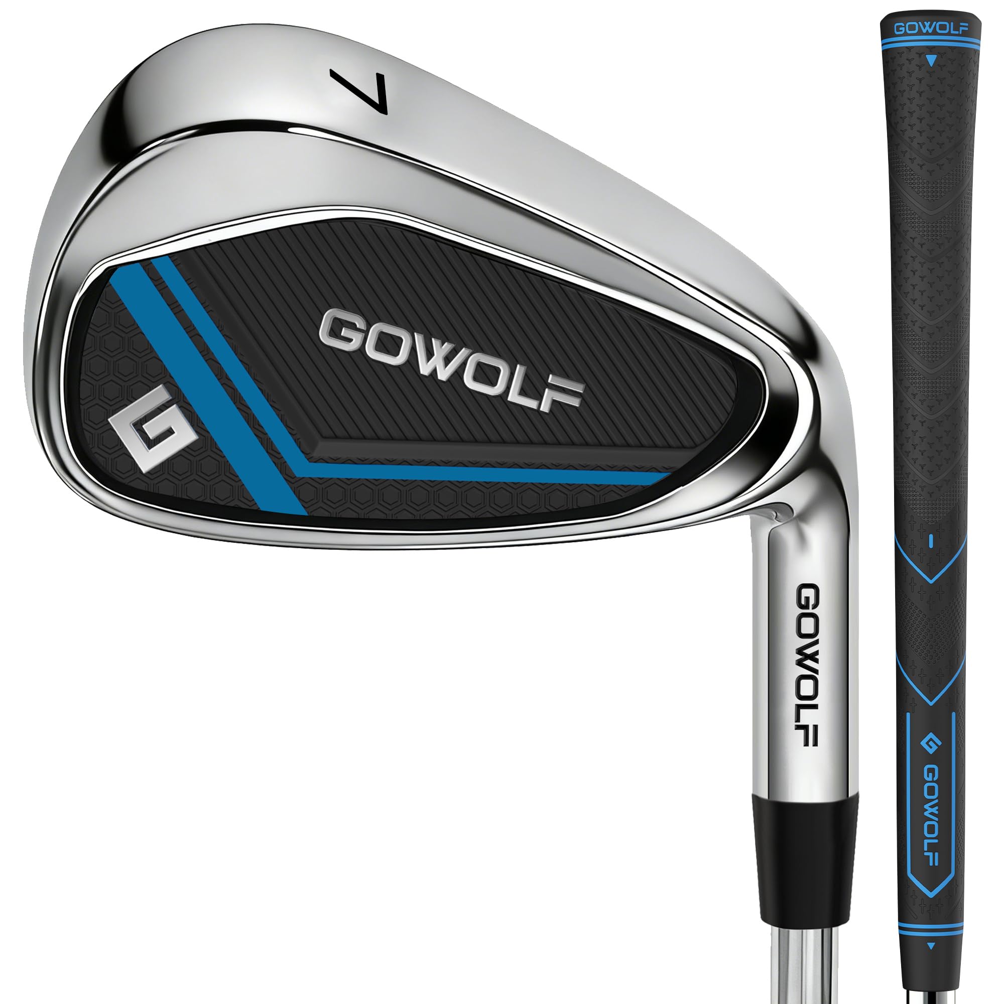 Gowolf Golf-Eisen-Set oder Einzeleisen (5, 6, 7, 8, 9, Pitching Wedge) für Herren, rechte Hand, hochwertiger 95 g Stahlschaft mit tiefen Rillen für extreme Fehlertoleranz, Genauigkeit und maximale