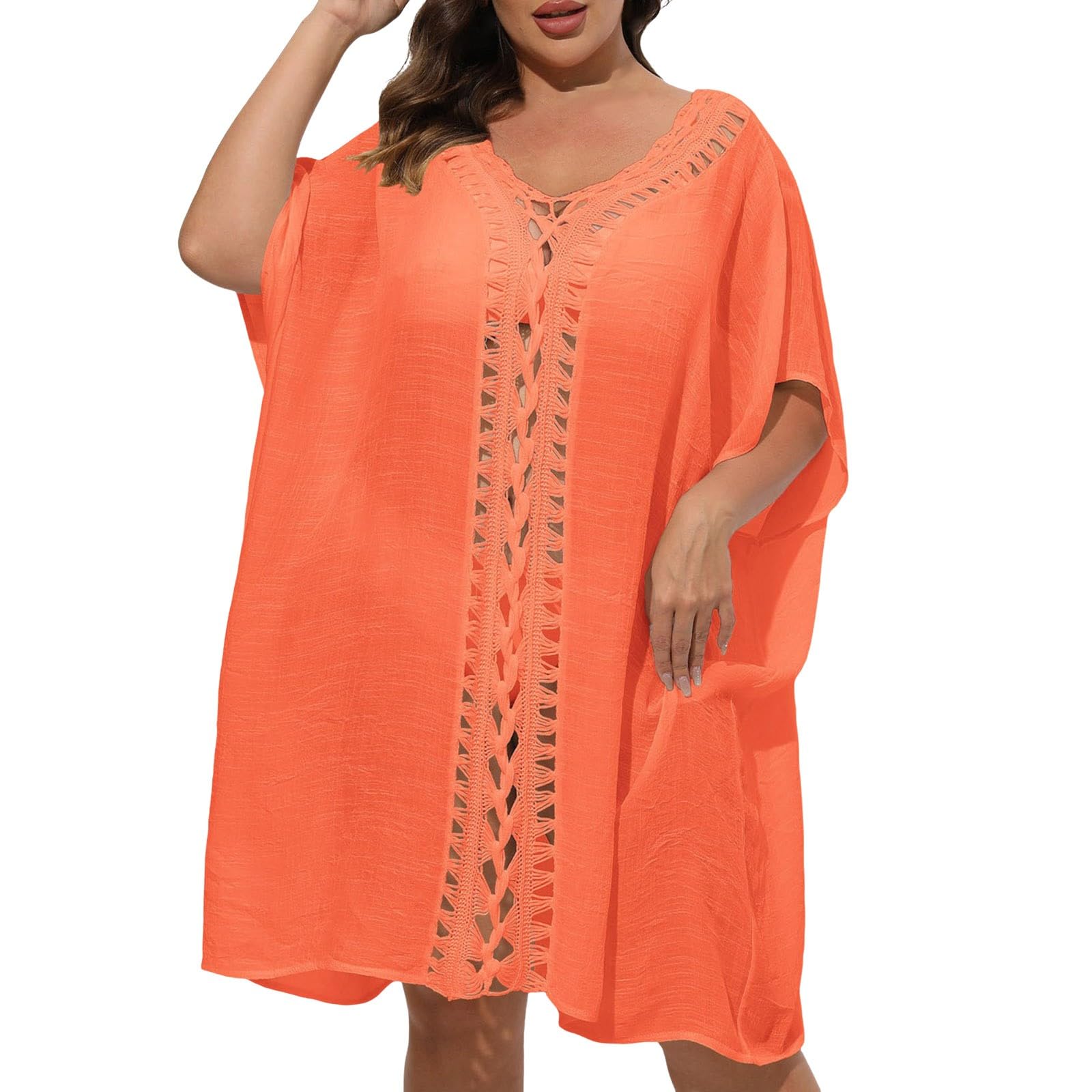Genérico Bikini Cover Up Vestidos de Playa Mujer Camisolas de Playa Talla Grande Camisas de Manga Cortas Suelta Pareos de Casual Color Sólido Blusa Chal Ropa de Baño Sexy Playa Traje de Baño Hueco