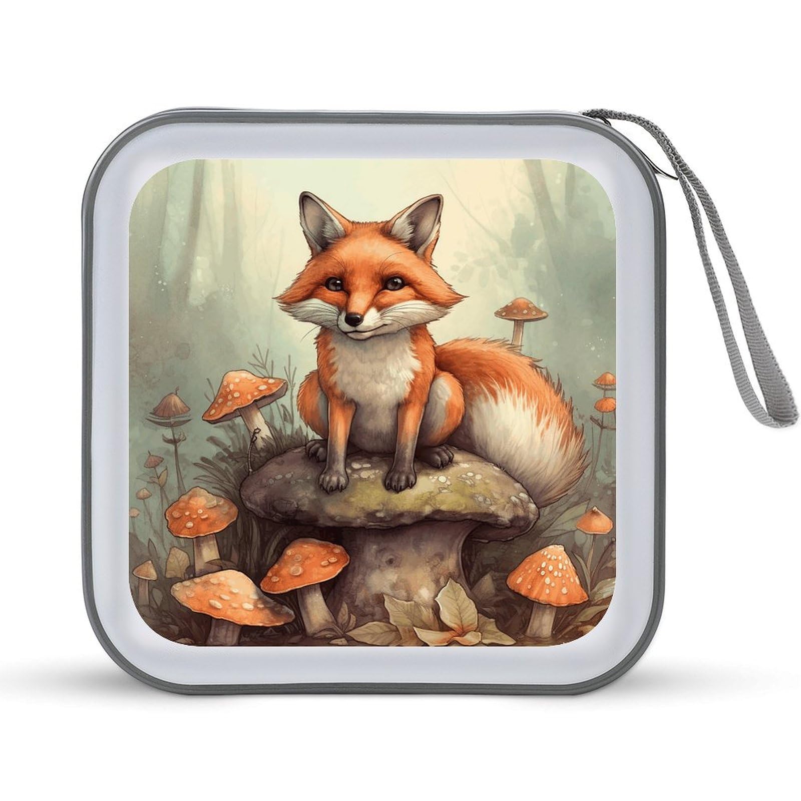 JTREHY 40 Sheets Capacity CD Case Storage Bag,Fox in The Woods Printed Portable Zipper CD DVD Case Holder Large Capacity CD Wallet for Car, Home, Office, Games Disc, Audio Music
