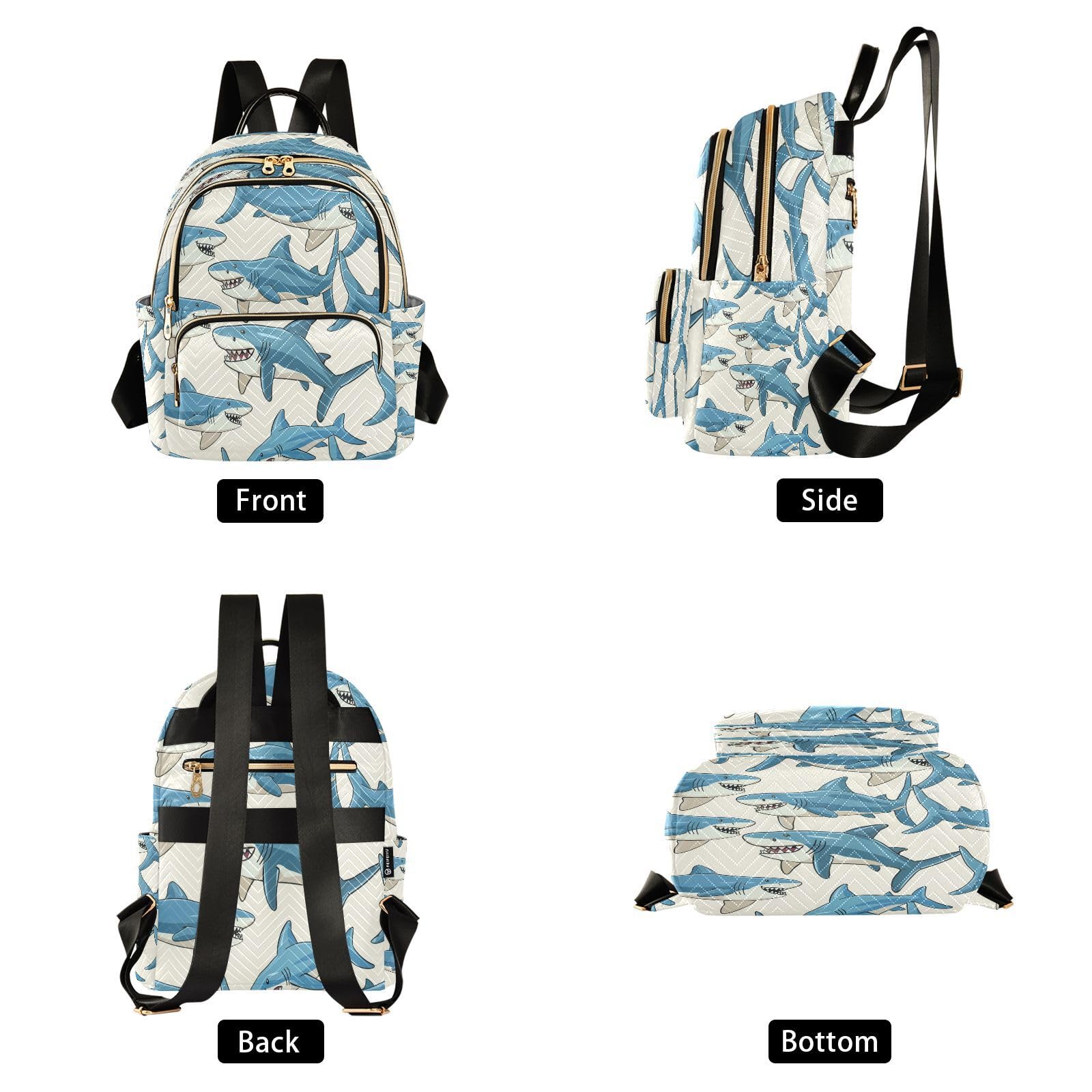 ALAZA Blue Shark Cartoon Women Backpack Purse Ladies Fashion Shoulder Bag Daypack Travel Bag 7.5L