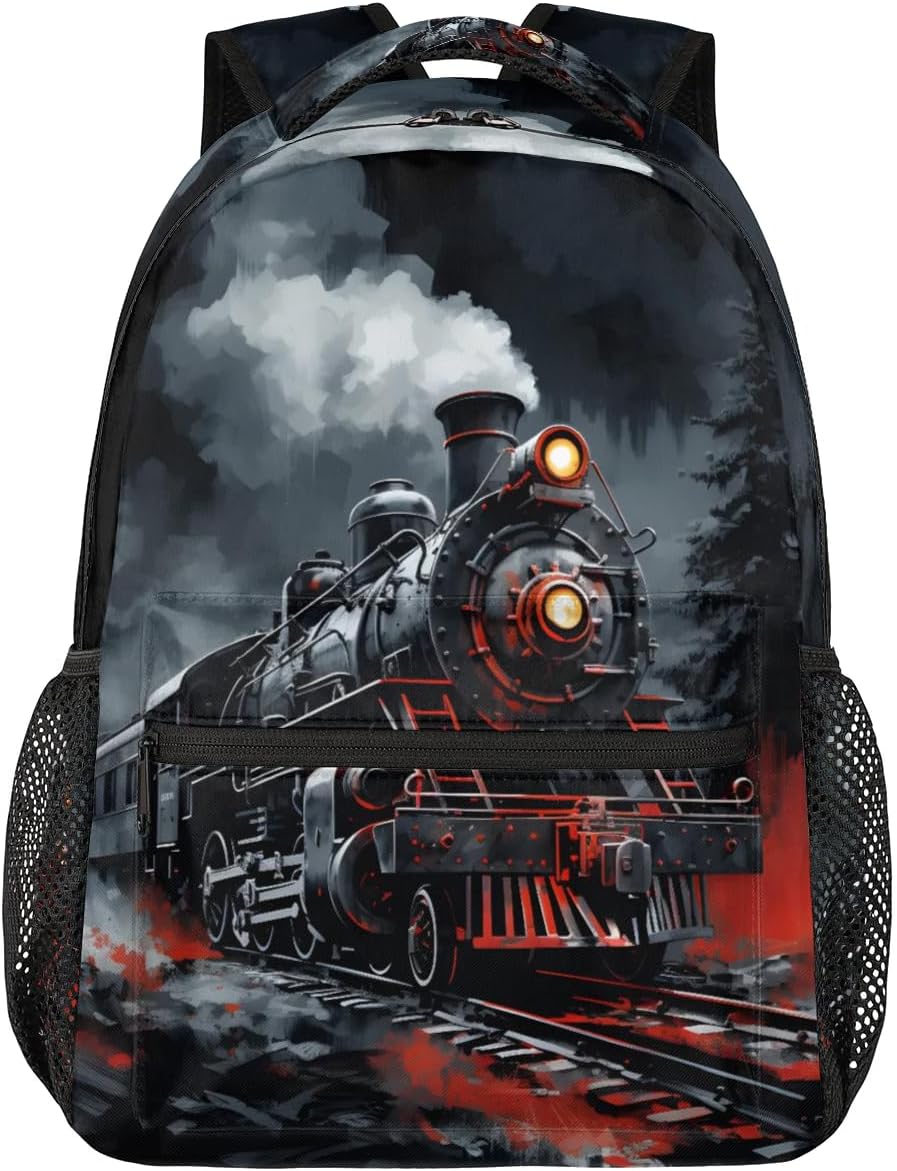 Bardic Vintage Train Kids Backpack for Boys Girls, 16 Inch School Backpack Locomotive Train Elementary School Bag Students Bookbags Travel Laptop Backpacks Casual Daypack - Image 4