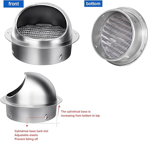 Miniatura 8 de Tapa de chimenea de acero inoxidable 304, rejillas de ventilación de escape con malla de pantalla, tapa de lluvia redonda de ventilación y protector