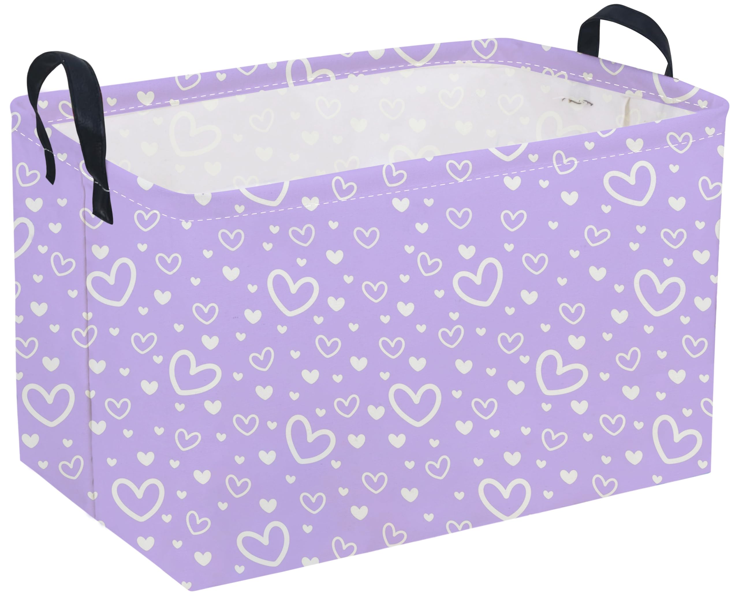 Rectangular Valentine's Day Basket,Heart Basket.Cute Baskets for Room Decor, Kids Baskets with Handles.Books Bins,Gifts Box. (Purple Heart)