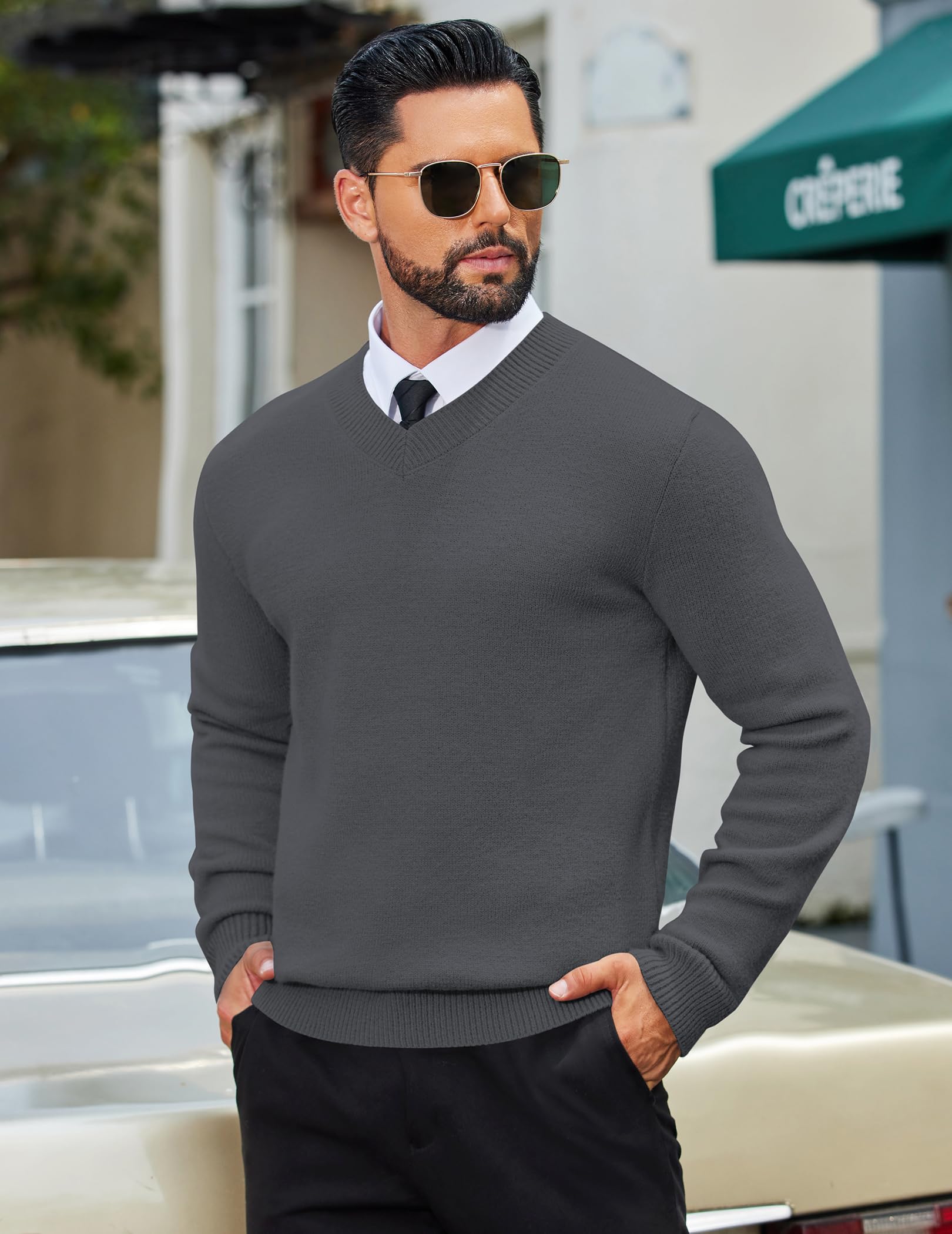 COOFANDY Maglione da Uomo con Scollo a V Maglia da Uomo Regular Fit Manica Lunga Maglione Casual Basic
