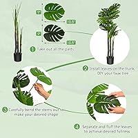 Vista 5 de Goplus 4ft Artificial Monstera Deliciosa Plant, Fake Tropical Palm Tree with 20 Large Leaves, Cement Pot, Realistic Moss, Faux Potted Swiss Cheese