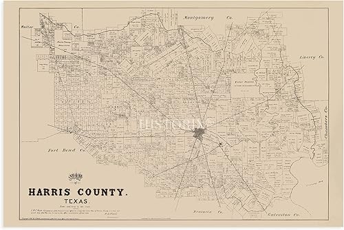 Vista 6 de HISTORIX Vintage 1879 Harris County Texas Map - Mapa vintage del condado de Harris de 24 x 36 pulgadas, mapa histórico del condado de Harris, póster