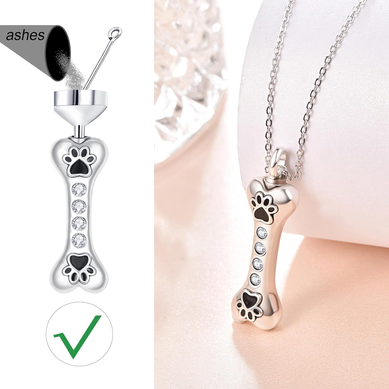 Dreamboat Pet Cremation Urn Necklaces for Dog Cat Ashes 925 Sterling Silver Paw Print Keepsake Pendant Memorial Jewelry Gifts for Women Men