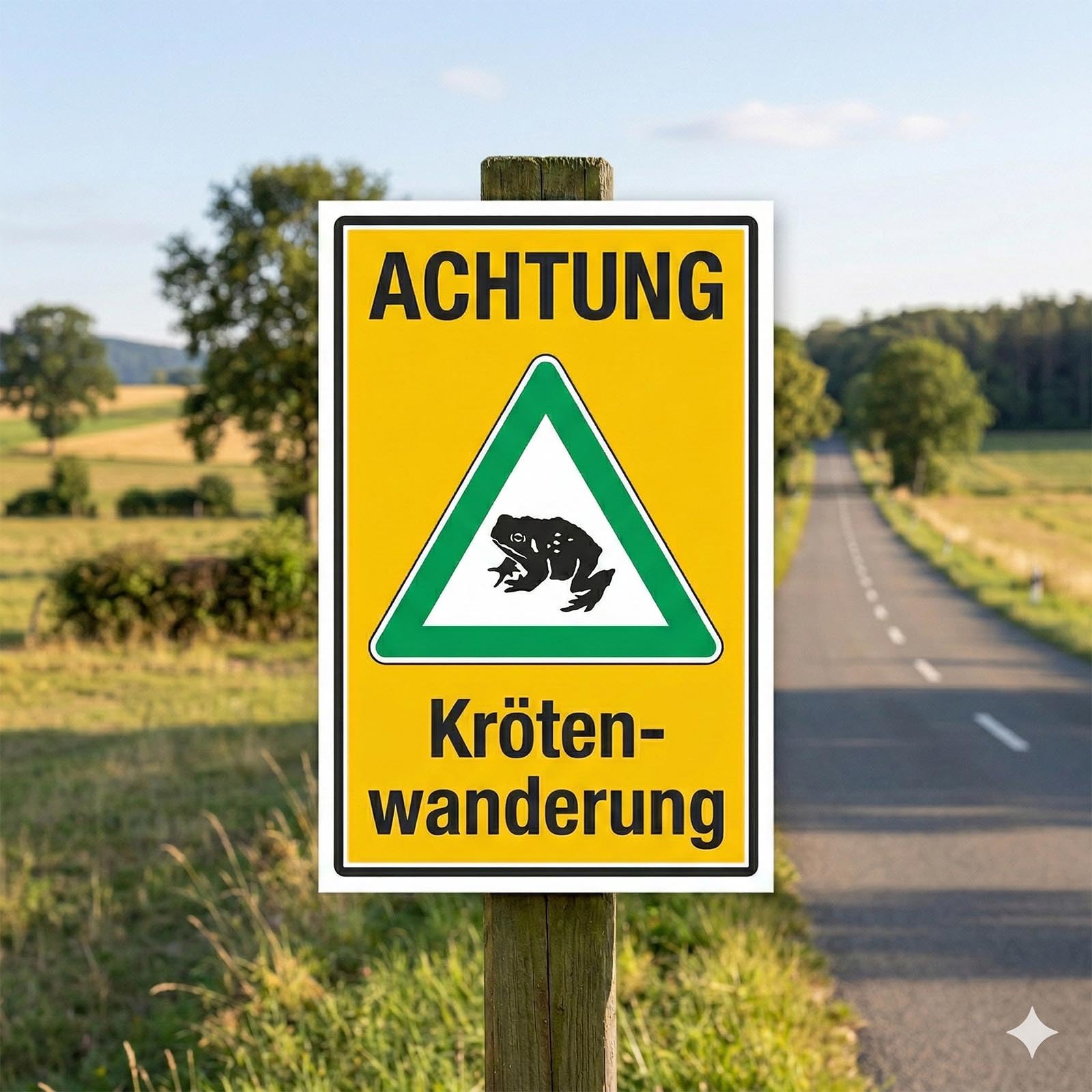 "Achtung Krötenwanderung gelb/grün" – Hochwertiges Sicherheitsschild für den Außenbereich 3 mm Alu-Verbund 450 x 300 mm