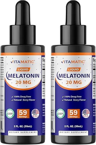 Miniatura 10 de Vitamatic Gotas líquidas de melatonina de 20 mg  2 onzas líquidas (2.0 fl oz)  Sabor natural a bayas  para adultos  Sin OMG  Suplemento vegetariano
