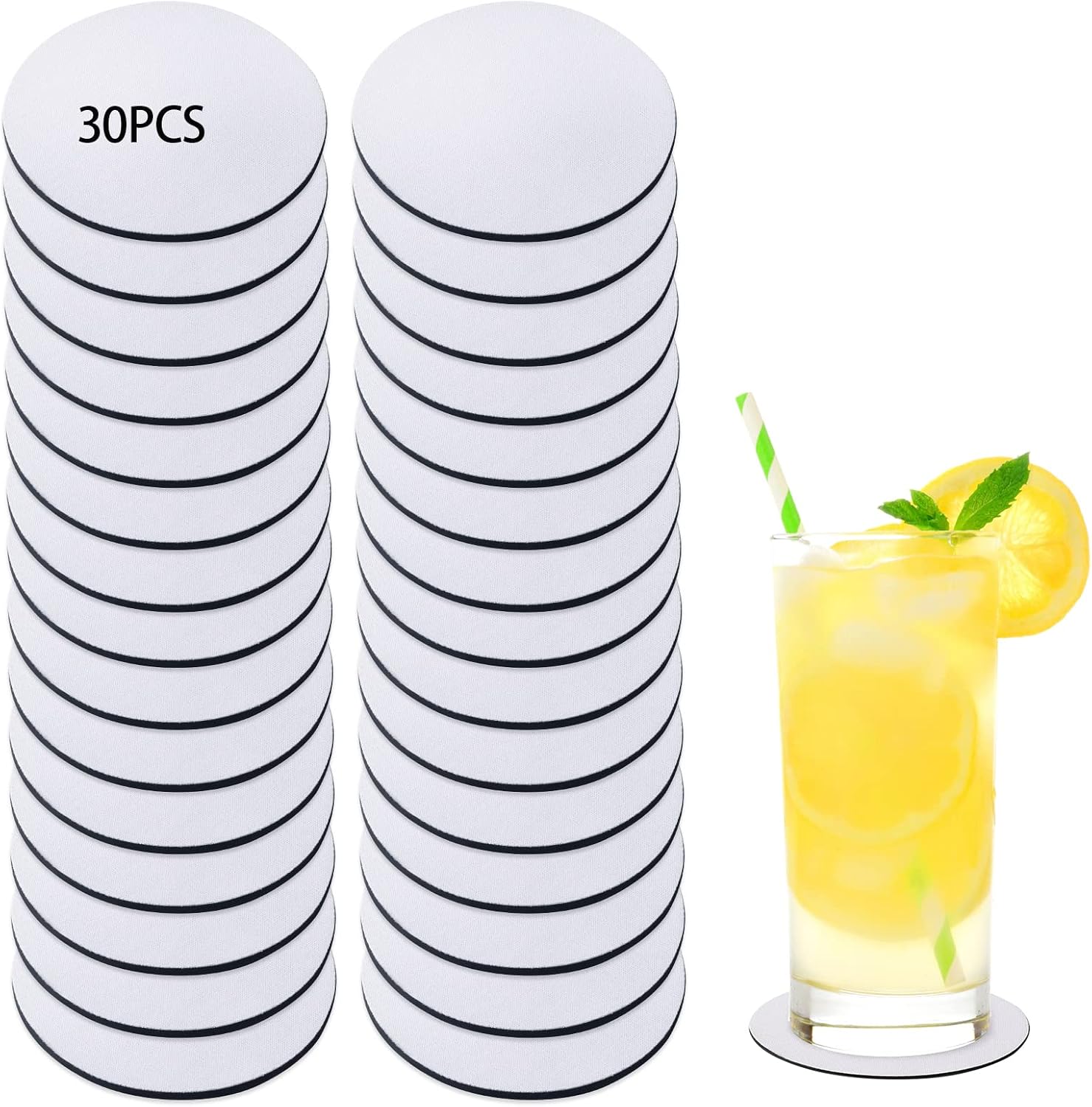 30 Pieces Sublimation Blank Cup Coasters Round Blank Cup Mat Rubber Coasters for Sublimation Transfer Heat Press Printing DIY Crafts 3.93 X 3.93 Inch