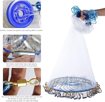 Lawaia Saltwater Fishing Cast Net with for Bait Trap Fish Throw Net. Size 4ft/5ft/7ft Radius Monofilament Line Freshwater Casting Nets