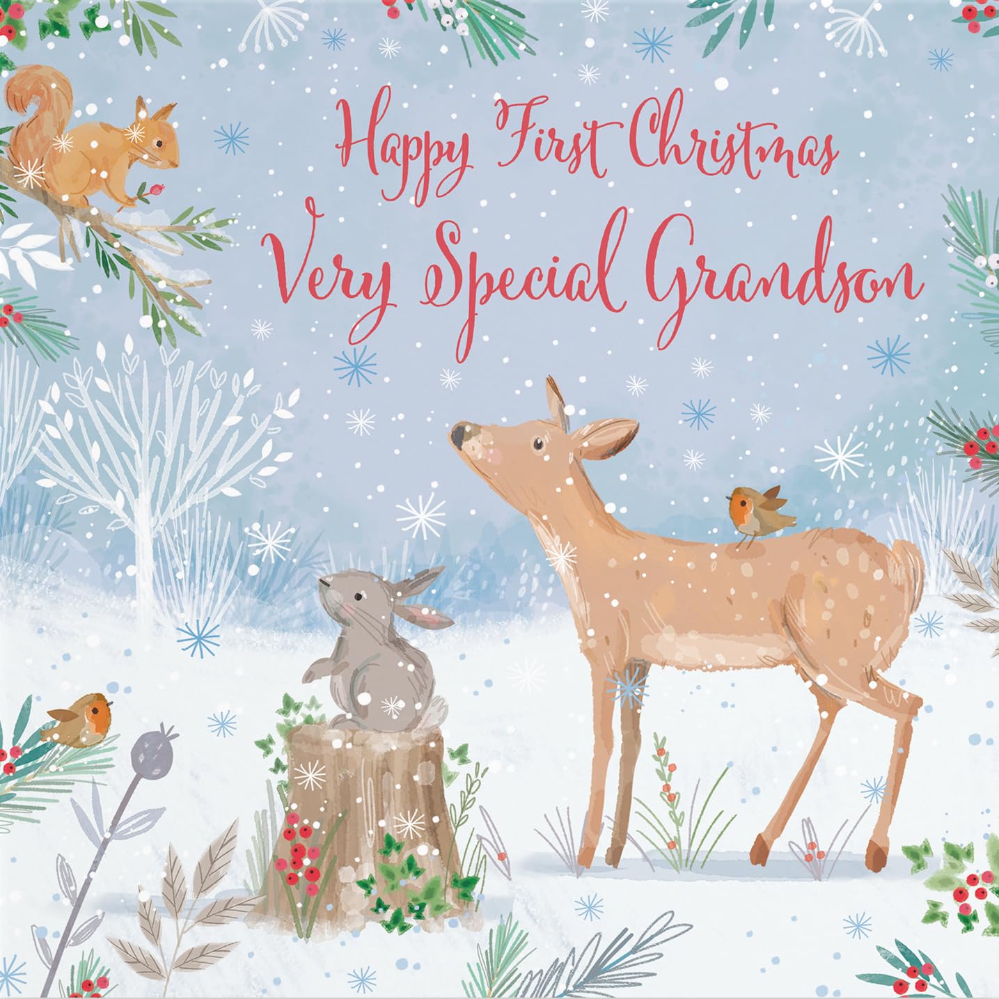 Hunts England, Cute Deer Grandson's 1st Christmas Card, Nature's Treasures, Baby Grandson First Christmas - Image 2