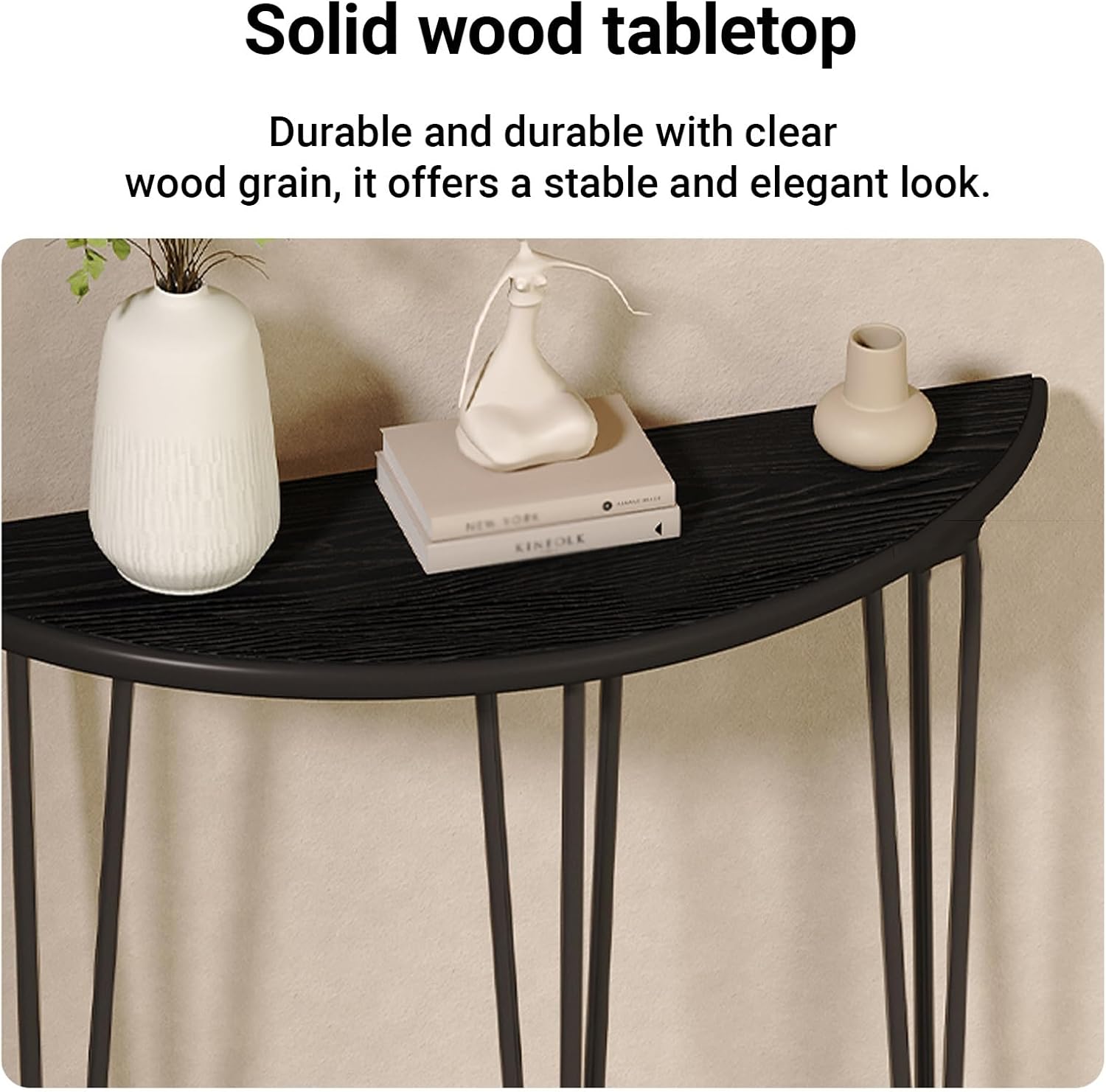 SEIFE Half Moon Console Table ，Semi-Circular Decorative Sofa Table，Living Room Narrow Side Table，for Hallway, Foyer, Entrance(Gold+White,60CM/23.6in)