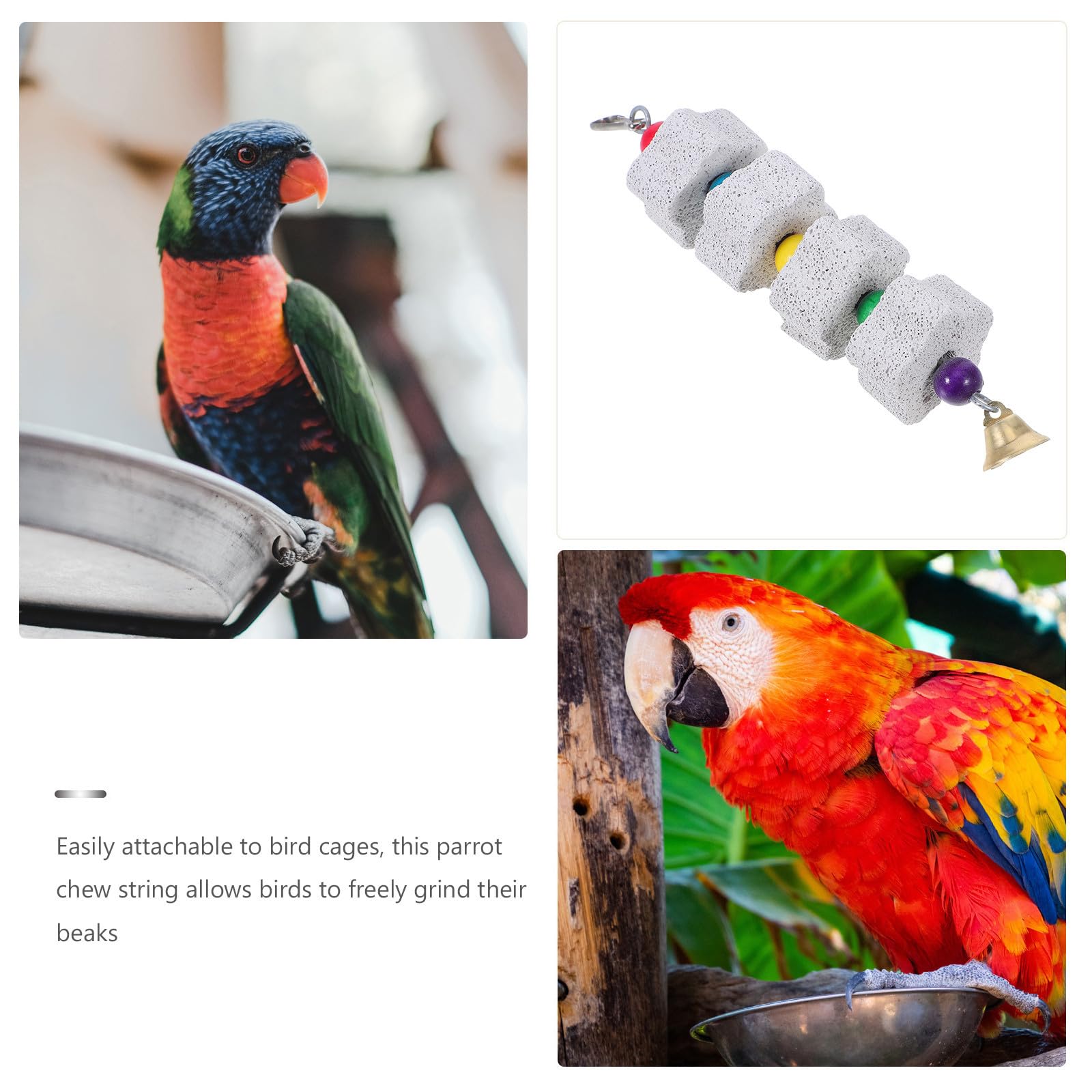 Pierre à Aiguiser pour Bec de Perruche Naturelle Support en Fer pour Cage Oiseaux Écureuils