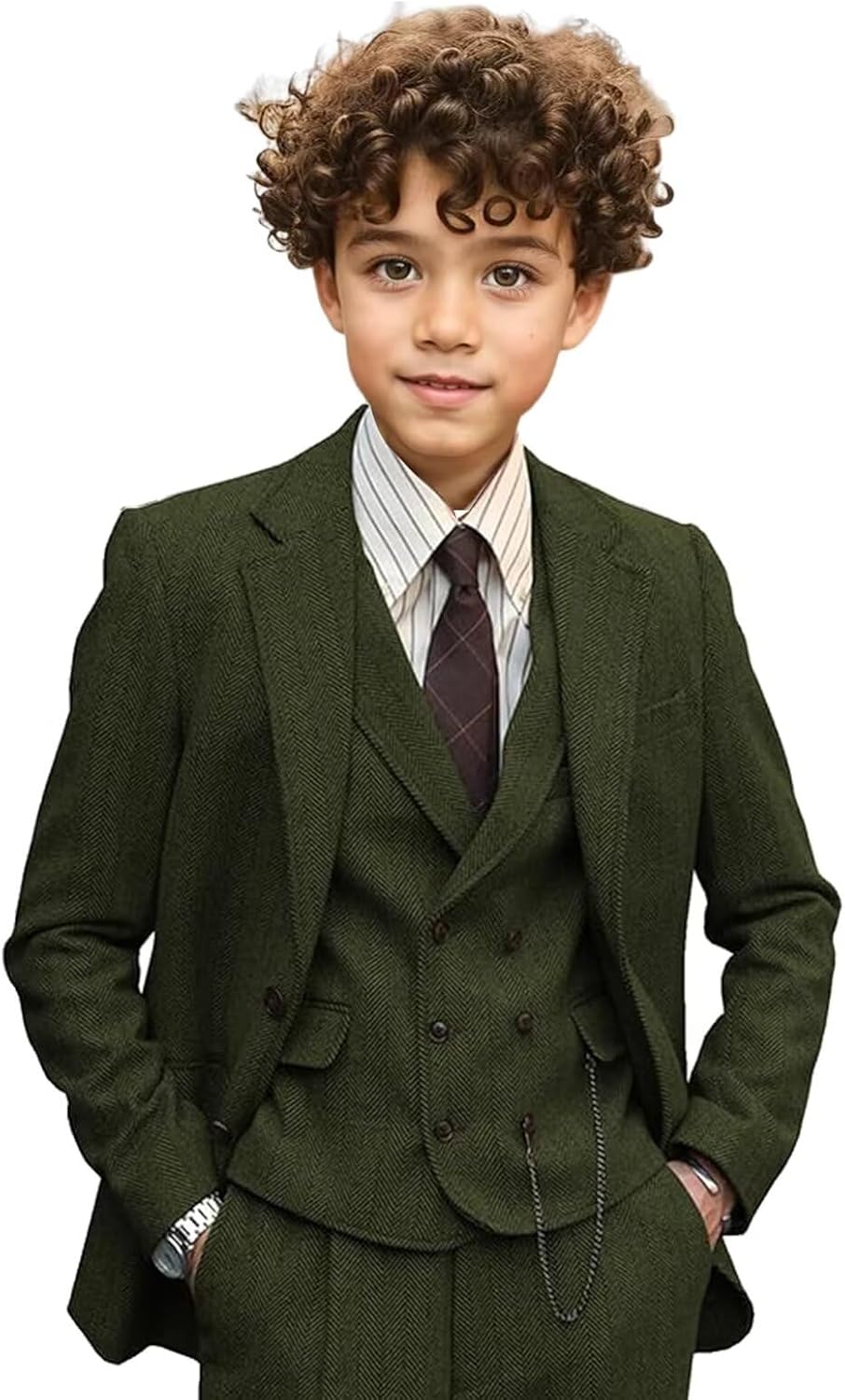 Boys Suit Tweed Herringbone 3 Piece Suits Kids Slim Fit Blazer Formal Wedding Party Tuxedo Jacket Vest Pants Set