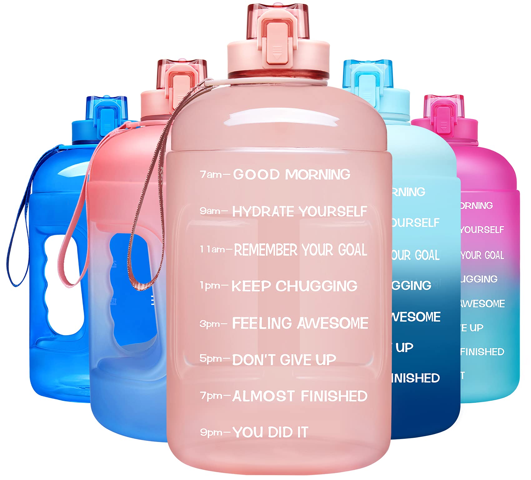 Venture Pal Half Gallon Water Bottle - 64 oz Water Bottle with Time Maker & Sturdy Handle - Leakproof Motivational Water Bottle to Track Your Daily Water Intake