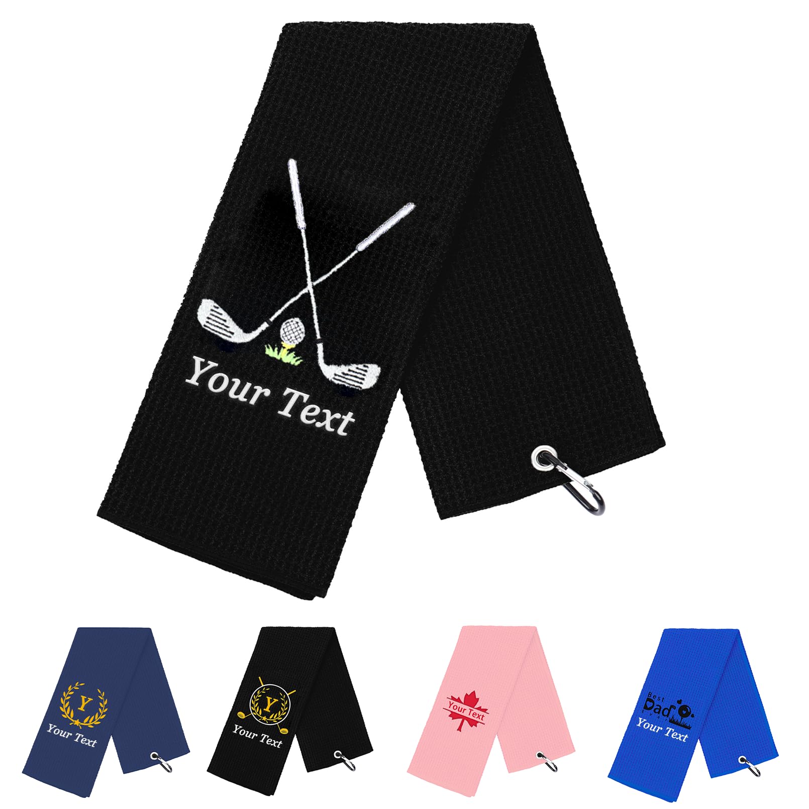 NGTSFLY Personalised Embroidered Golf Towels Funny Golf Towel Gifts for Men Women Black Golf Ball Towel for Golf Bag with Clip Golf Club Waffle Weave
