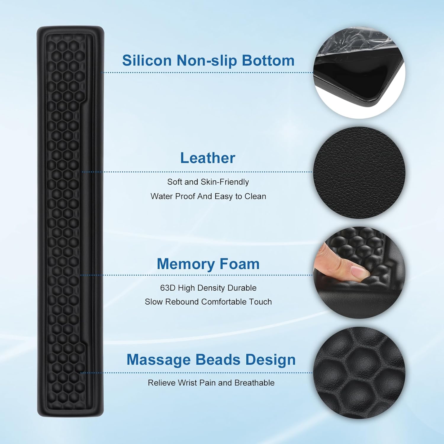 4 Pcs Ergonomic Wrist Rest Set with Acrylic Keyboard Holder, Carpal Tunnel Wrist Support Coaster, Memory Foam Mouse Pad Keyboard Riser for Desktop/Computer (Black Leather)