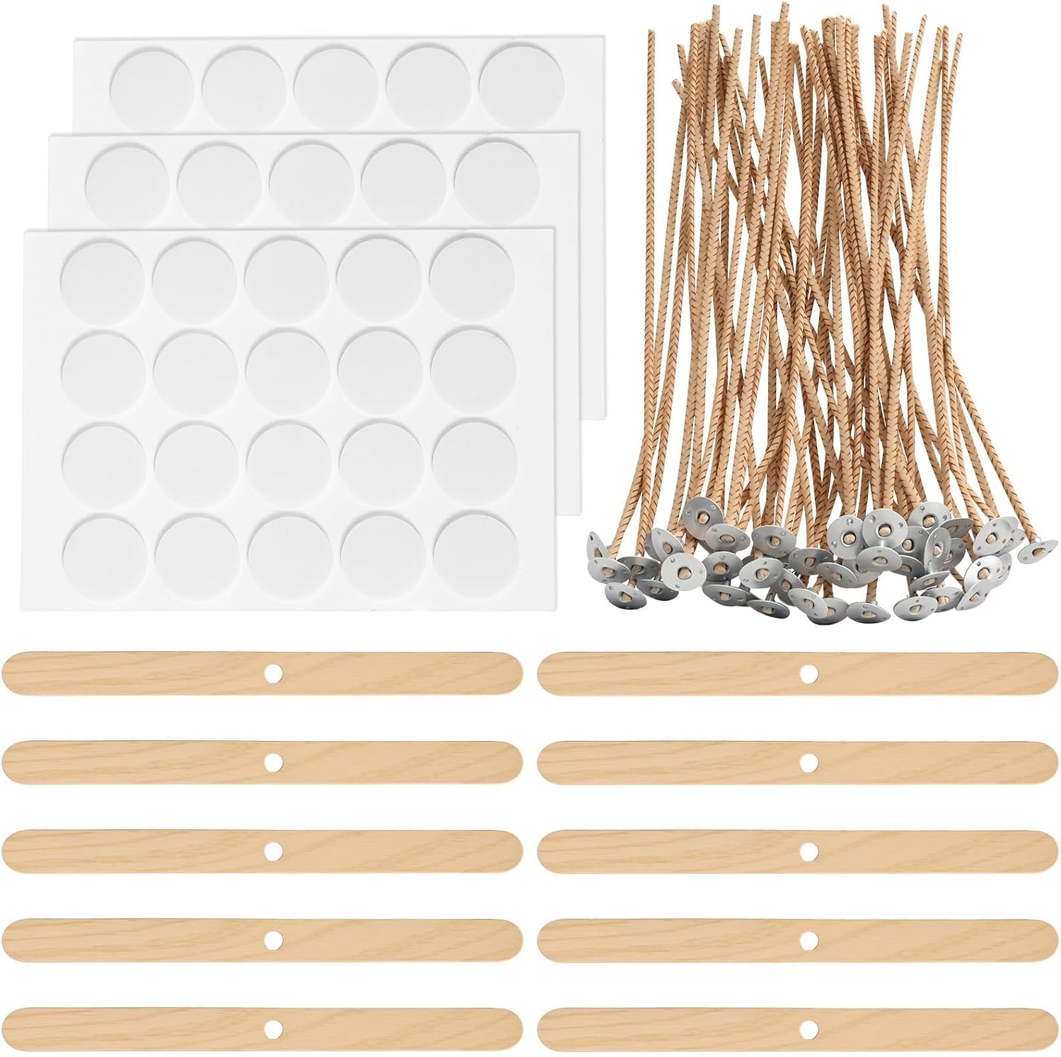 Mechas de algodón para velas, 50 pcs con soportes y adhesivos miniatura 1