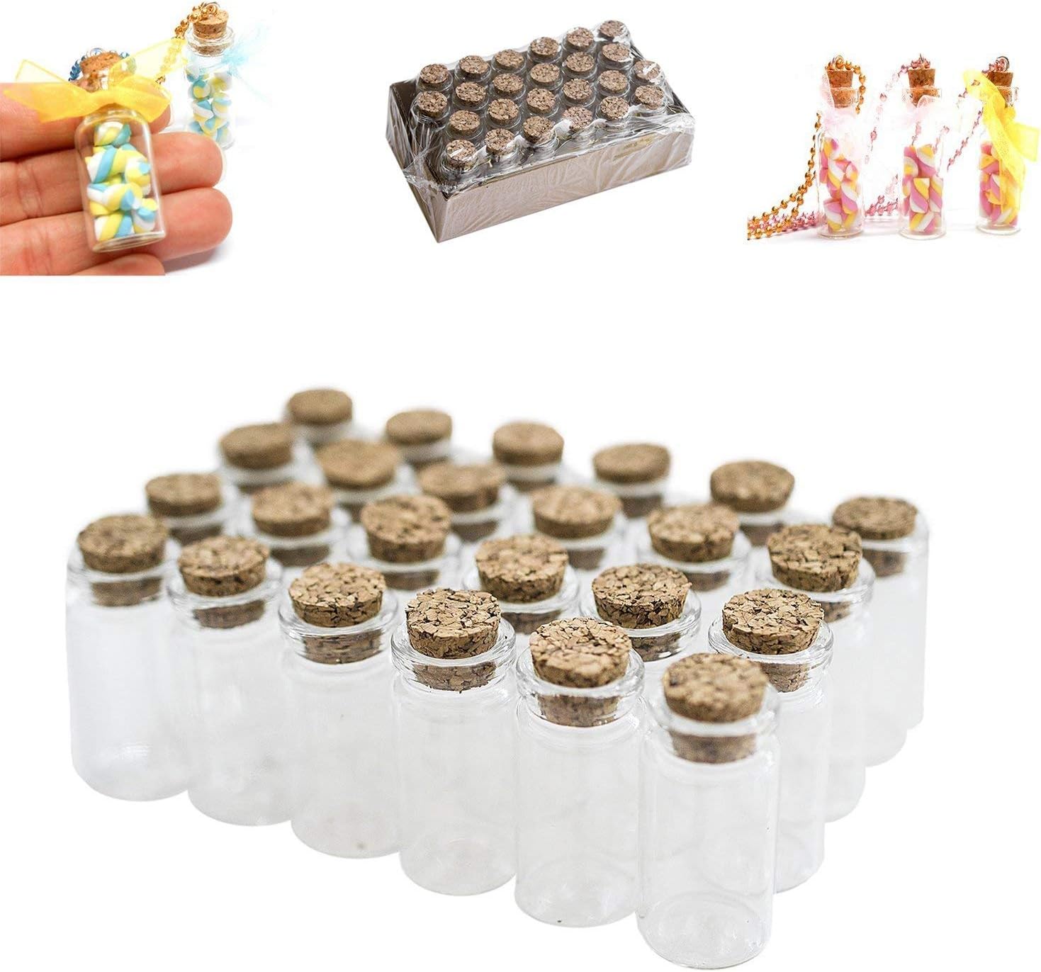 Super Z Outlet Mini Clear Glass Jars Bottles with Cork Stoppers for Arts & Crafts, Projects, Decoration, Party Favors - Size: 1-1/2" Tall X 3/4 Inches Diameter (48)