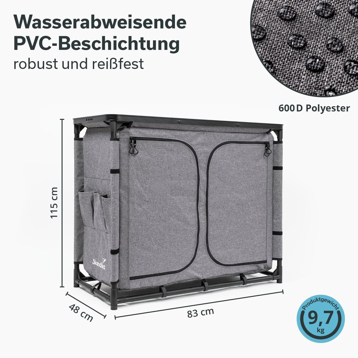 Skandika Ruoka Armoire de camping | Armoire haute, système d'emboîtement sans outils, 83 cm de haut, 6 compartiments avec étagères, sac de transport, cuisine de camping, charge maximale 50 kg