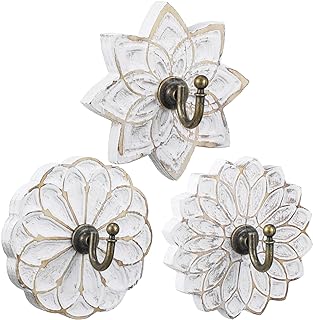 Weysat 3 Pcs Decorative Wood Farmhouse Flower Coat Hooks, Distressed Vin...